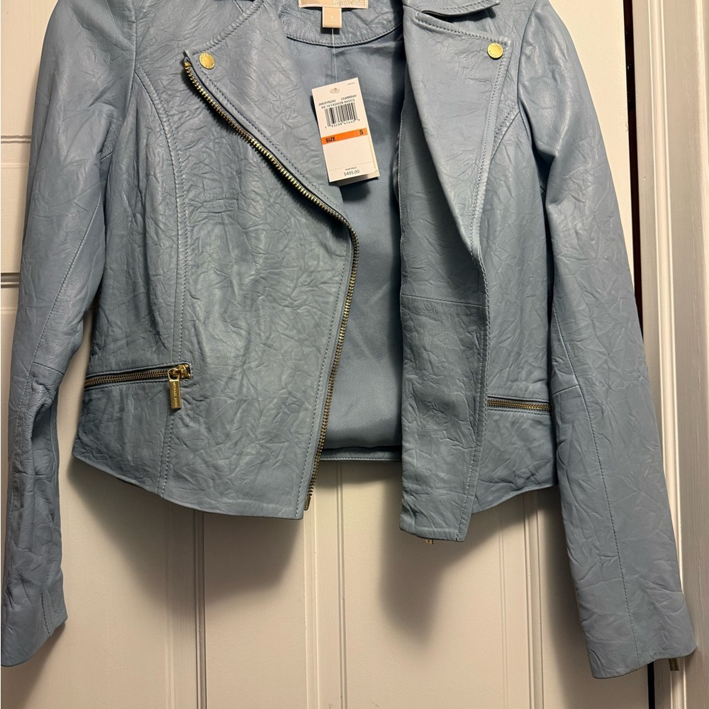 Michael Kors Sky Blue Leather Jacket